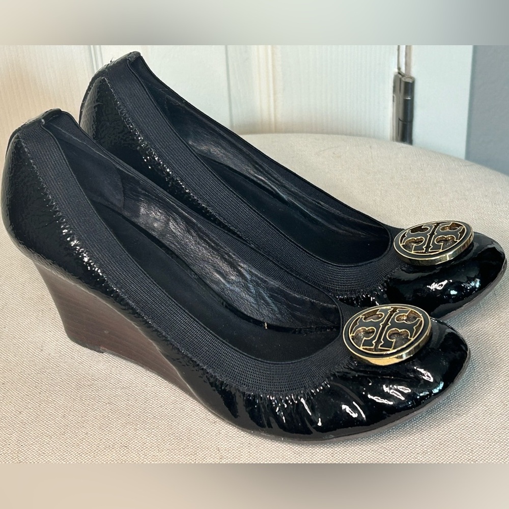 Tory Burch 'Caroline' Designer Wedge Patent Leather Slip On Ballet Shoes Sz 7.5